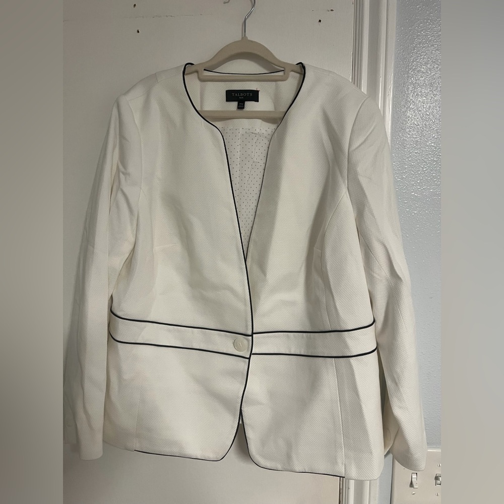 Talbots White Jacket with Black Trim